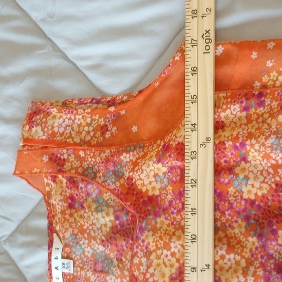 Cabi Womens Tank Top Sz XS Orange Floral Sheer Summer Spring Boho Bohemian Cute - Picture 6 of 7